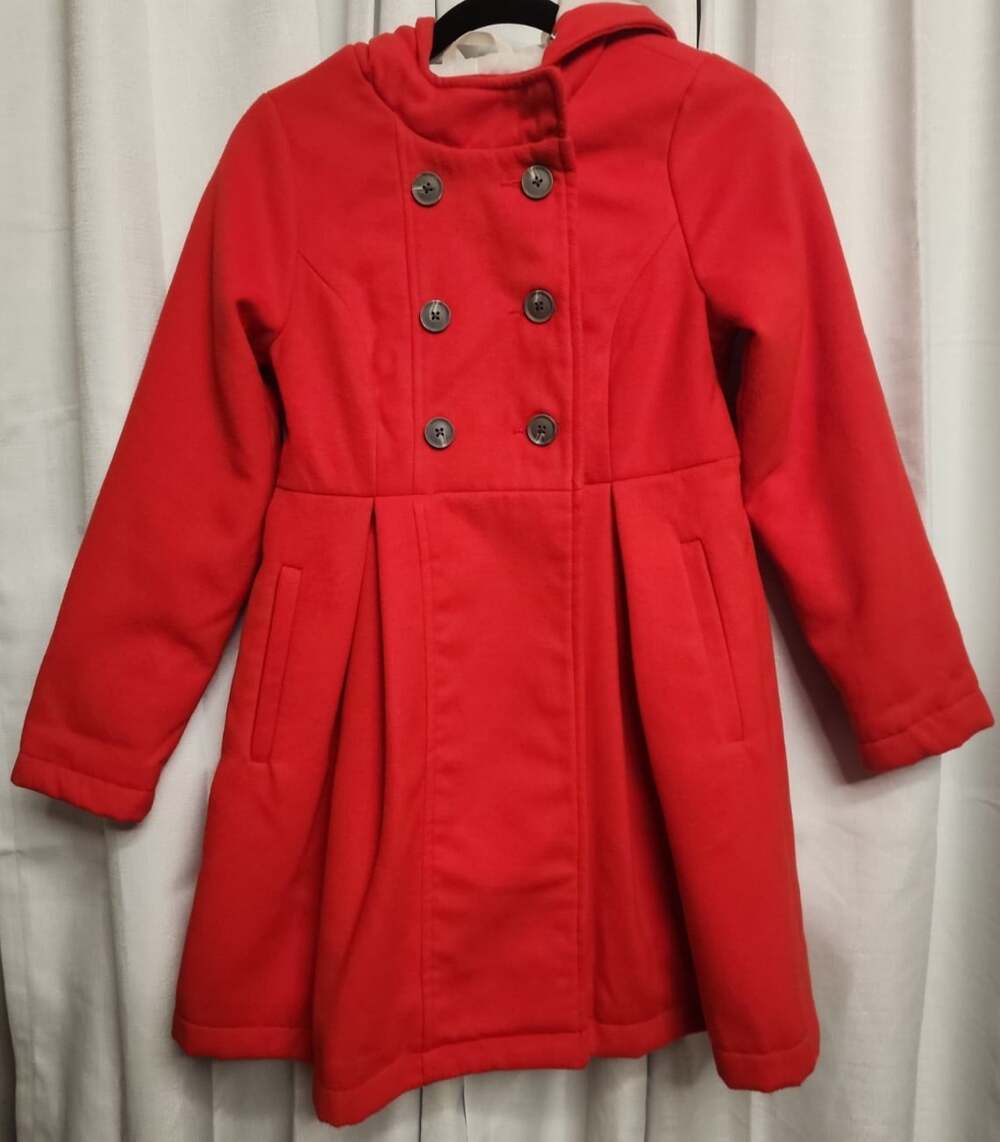 Cat & Jack Girls Size Large 10/12 Removable Fur Red Dress Coat With Hood - Picture 11 of 16